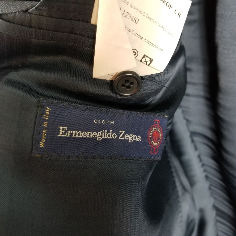 Ermenegildo Zegna Blazer Mens 42 R US 32 R Navy Blue‎ Pinstripe Wool Silk  Italy - Picture 5 of 10